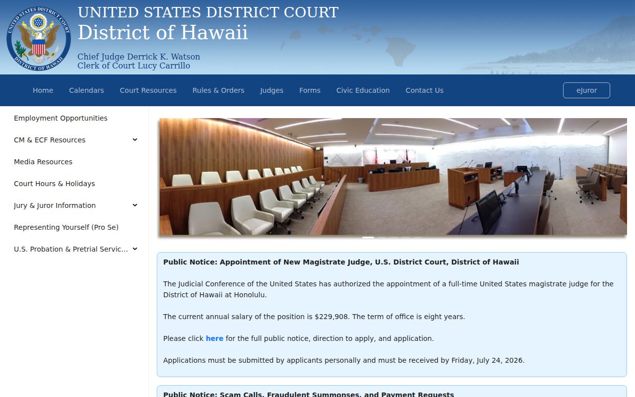 United States District Court for the District of Hawaii website