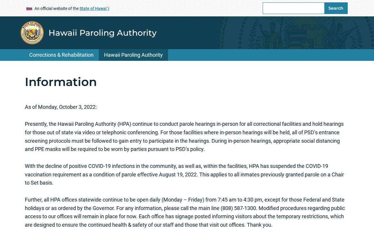 Hawaii Paroling Authority official rules and forms page
