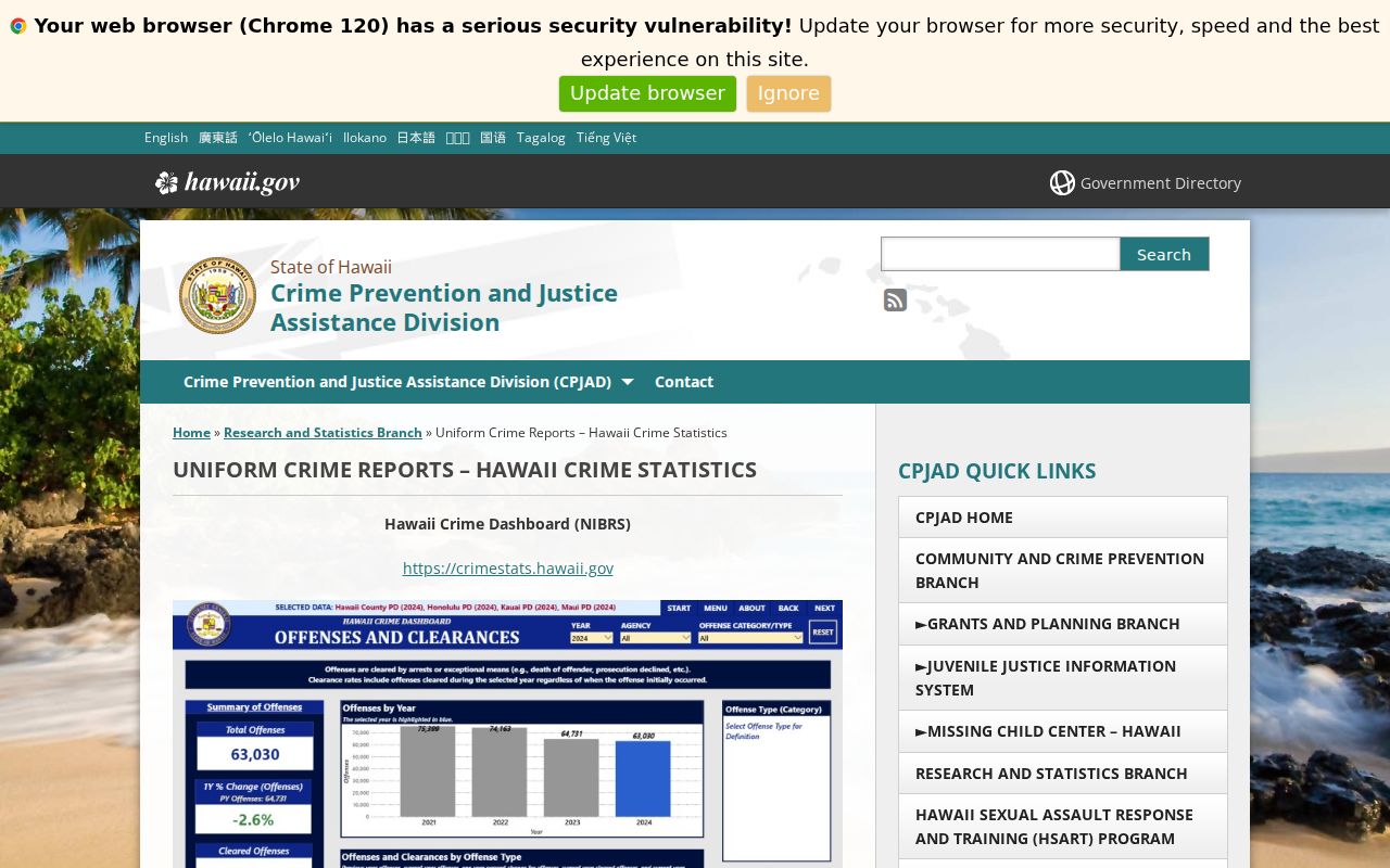 Hawaii Attorney General official Crime in Hawaii statistics hub