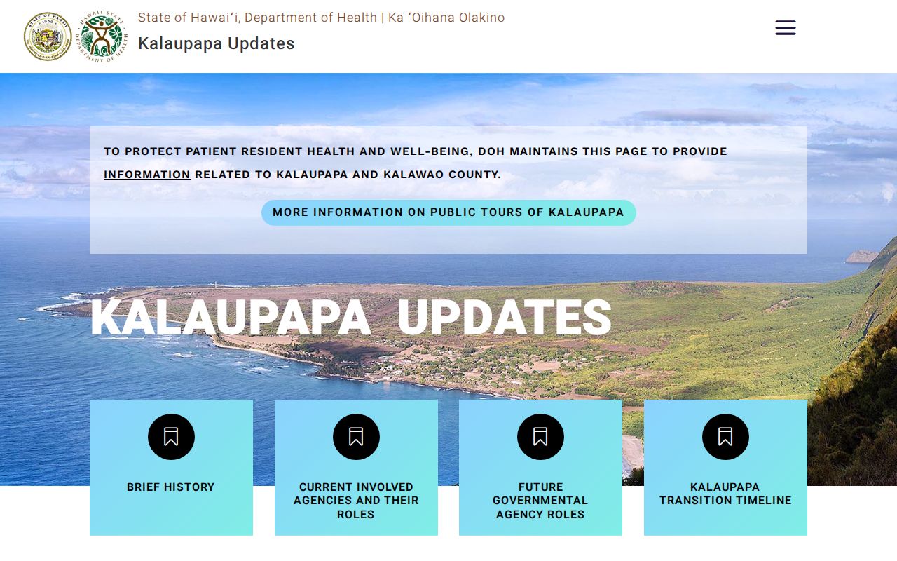 Hawaii Department of Health Kalaupapa governance and transition information